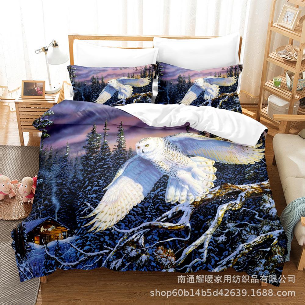 

3D Digital Printing Bedding Four-Piece Set Three-Piece Set Owl White Sheet Quilt Pillow 135X200 two-piece set