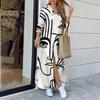 Women's Printed Maxi Shirt Dress Long Sleeve Button Front Casual Long Dress