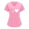 European & American Heartbeat Love Print Nurse Uniform, V-Neck, Double Pocket, Short-Sleeve T-Shirt, Large Size