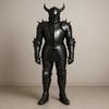 Gothic Fantasy Knight Armor  Black Steel Suit with Horned Helmet Wearable Cosplay, Halloween Costume Collector’s Armor