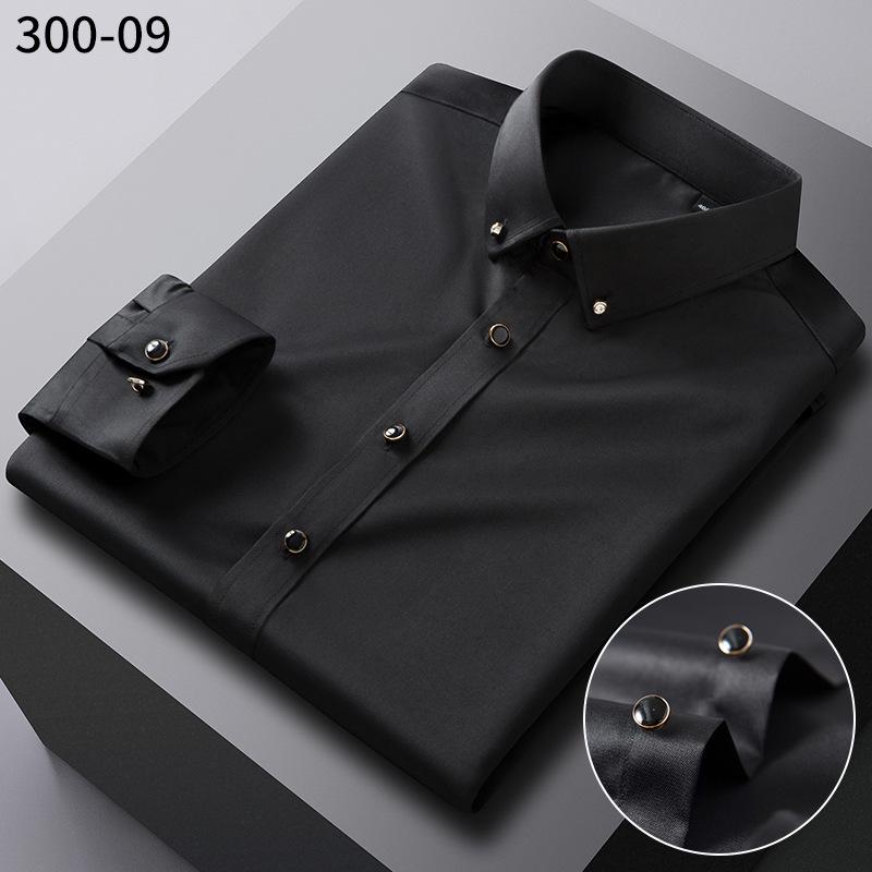 Trendy Iron-Free Slim Fit Mulberry Silk Shirt with Rhinestone Buttons and Turn-Down Collar