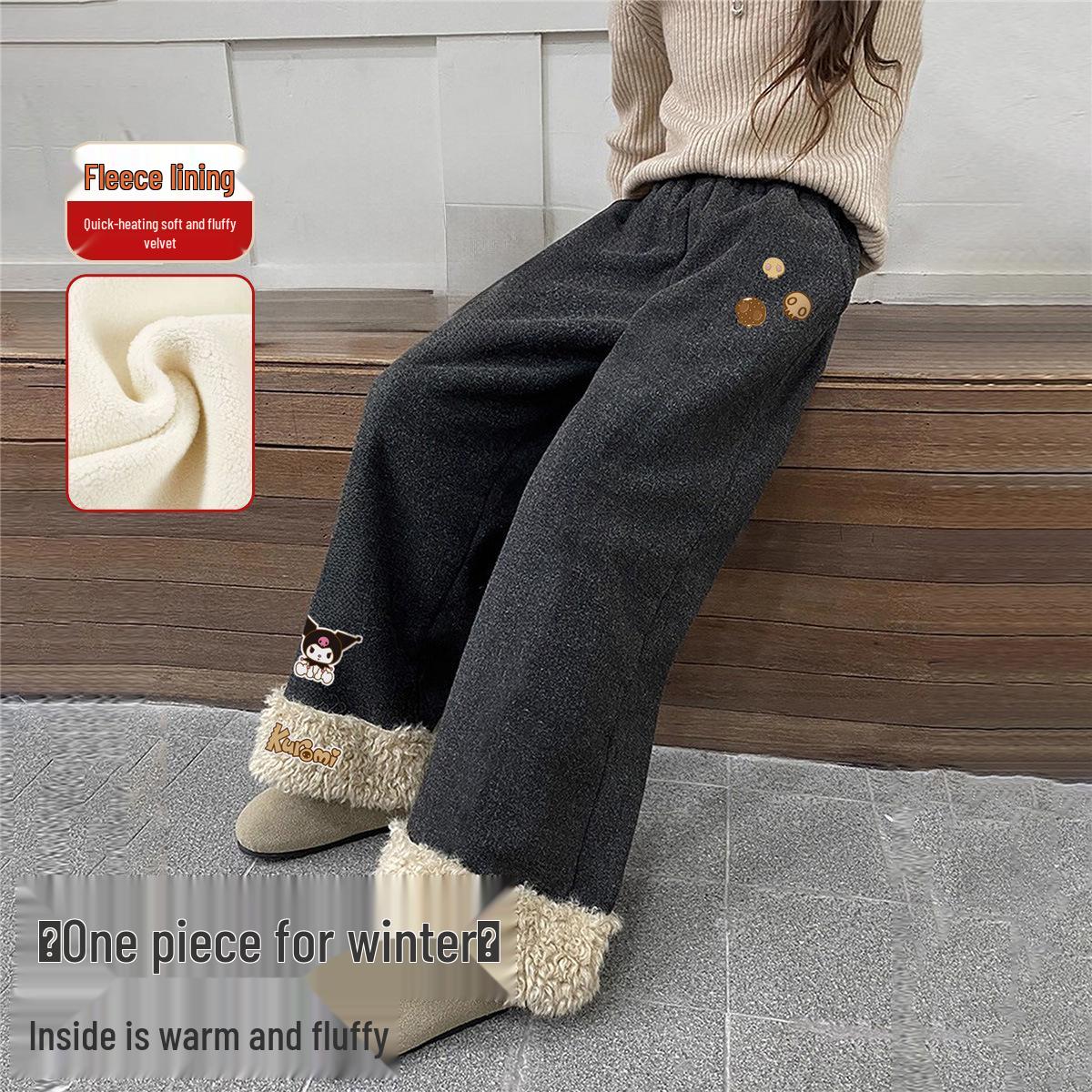 Hello Kitty & Kuromi Girls Fleece-Lined Denim Pants 2025 110