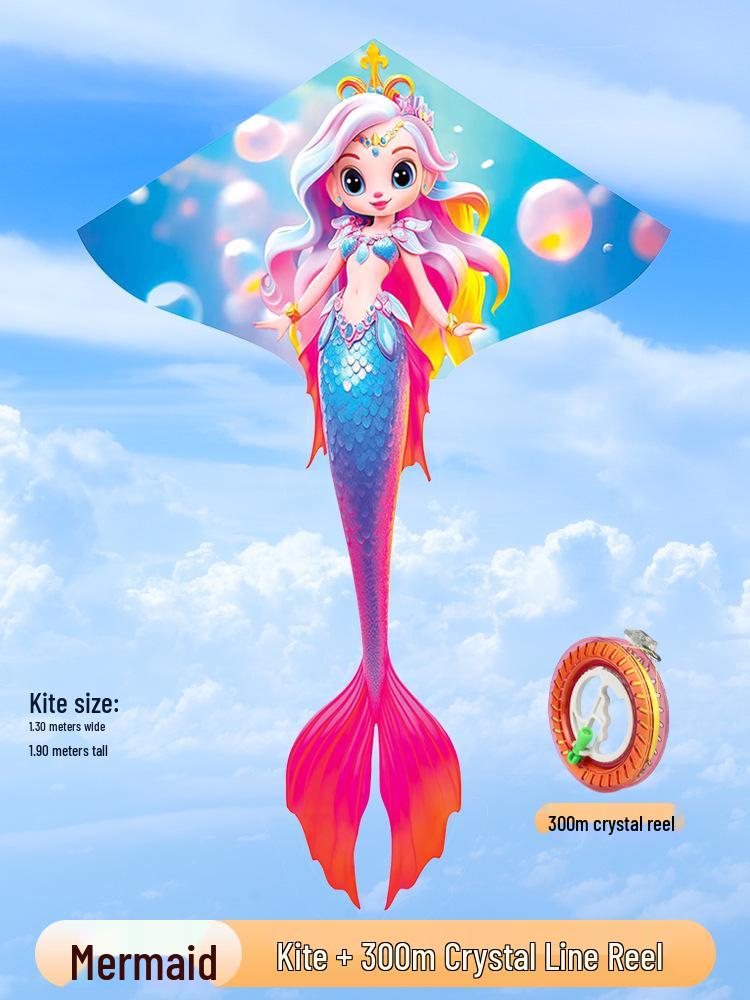 Weifang Mermaid Kite for Kids & Adults – Easy-Fly Cartoon Design with Line Reel