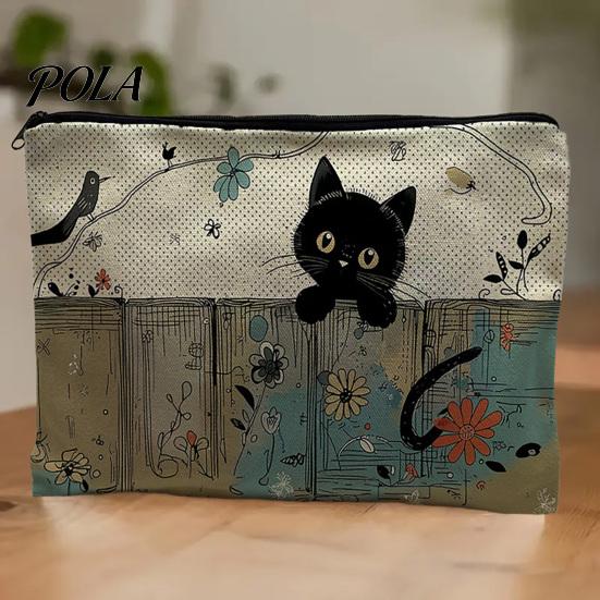 Aufbewahrungstasche Katze Aufdruck Tasche, mit Glattem Reißverschluss, Verdicktes Polyester Hochdichtes Gewebe Kosmetik Mehrzweck Federmäppchen Reise Toilettenartikel Reißverschlussbeutel