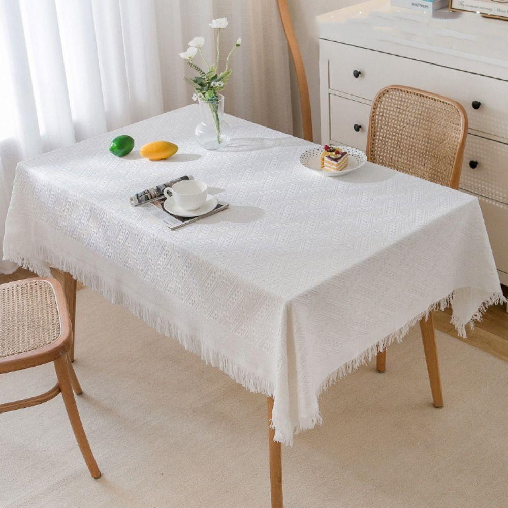Rectangular Table Cover French Rustic Coffee Table Mat Interweaving Grid Tablecloth  Bedside Table
