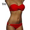 Traje de Baño 2 Piezas/Set Bikini de Verano Color Sólido Push Sin Tirantes Simple Traje de Baño para Mujer para la Playa
