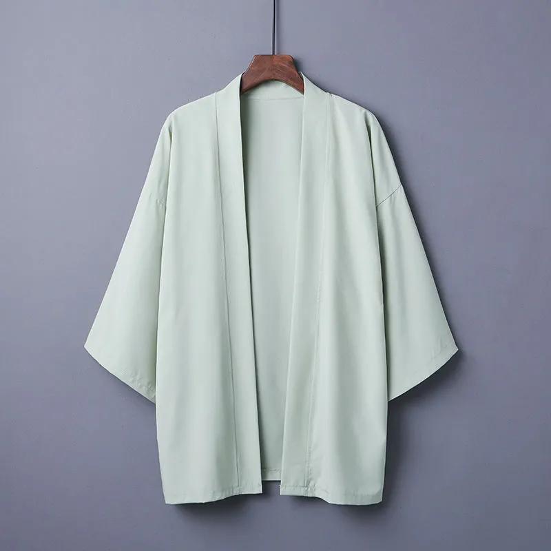 Japanske kimonoskjorter for menn Uformelt åpen søm Lett Yukata mote svart cardigan 3/4-ermet yttertøy til sommerferien