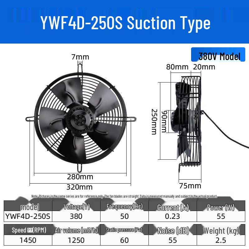 YWF4E External Rotor Axial Fan: 220V Air Compressor/Condenser Cooling, 380V Cold Storage Exhaust.