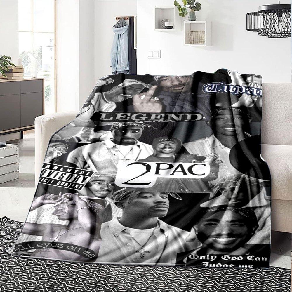 1pc 2PacHip Hop Blanket Soft Lightweight All Season Multi Purpose Throw for Sofa, Bed, Office & Picnics, French Style with Iconic Album Art & Quotes