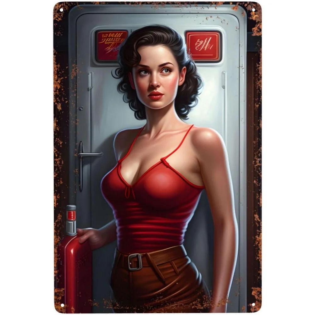 Metal Tin Signs Plaque Pinup Bikini Girl Wall Decoration Vintage Art Poster Iron Painting for Man Cave Home Cafe Garden Club