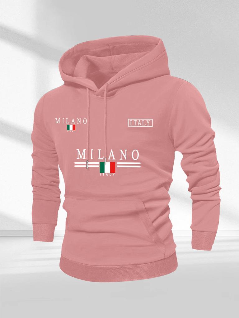 Italy MILANO Milan Multi-Position Flag Letter Hooded Sweater Men's Casual Shoulder Hoodie