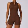 Sneldrogende Geplooide Jumpsuit voor Dames: Naadloze Yogabroekjes met Uitgesneden Rits.