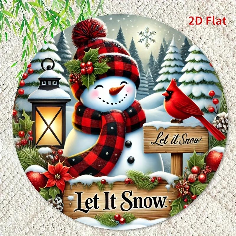 Vintage Christmas Wreath Sign D Flat D Flat Vintage Christmas Wreath Sign Let It Snow Snowman Cardinal Cozy