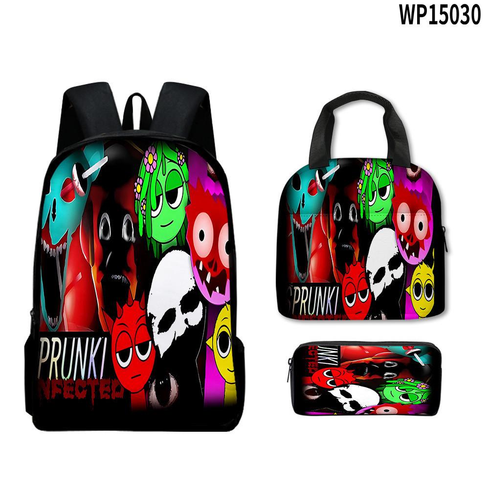 3d Game Sprunki Backpack With Waterproof Lunch Bag And Pencil Case School For