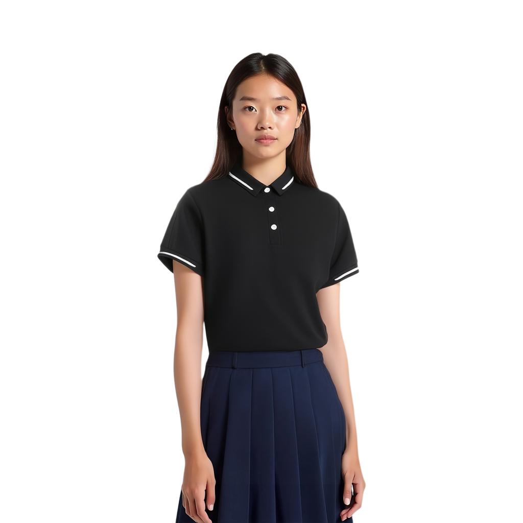 Li-Ning Solid Color Moisture Wicking Quick Dry Breathable Polo Shirt Women Tops Black APLU206-2