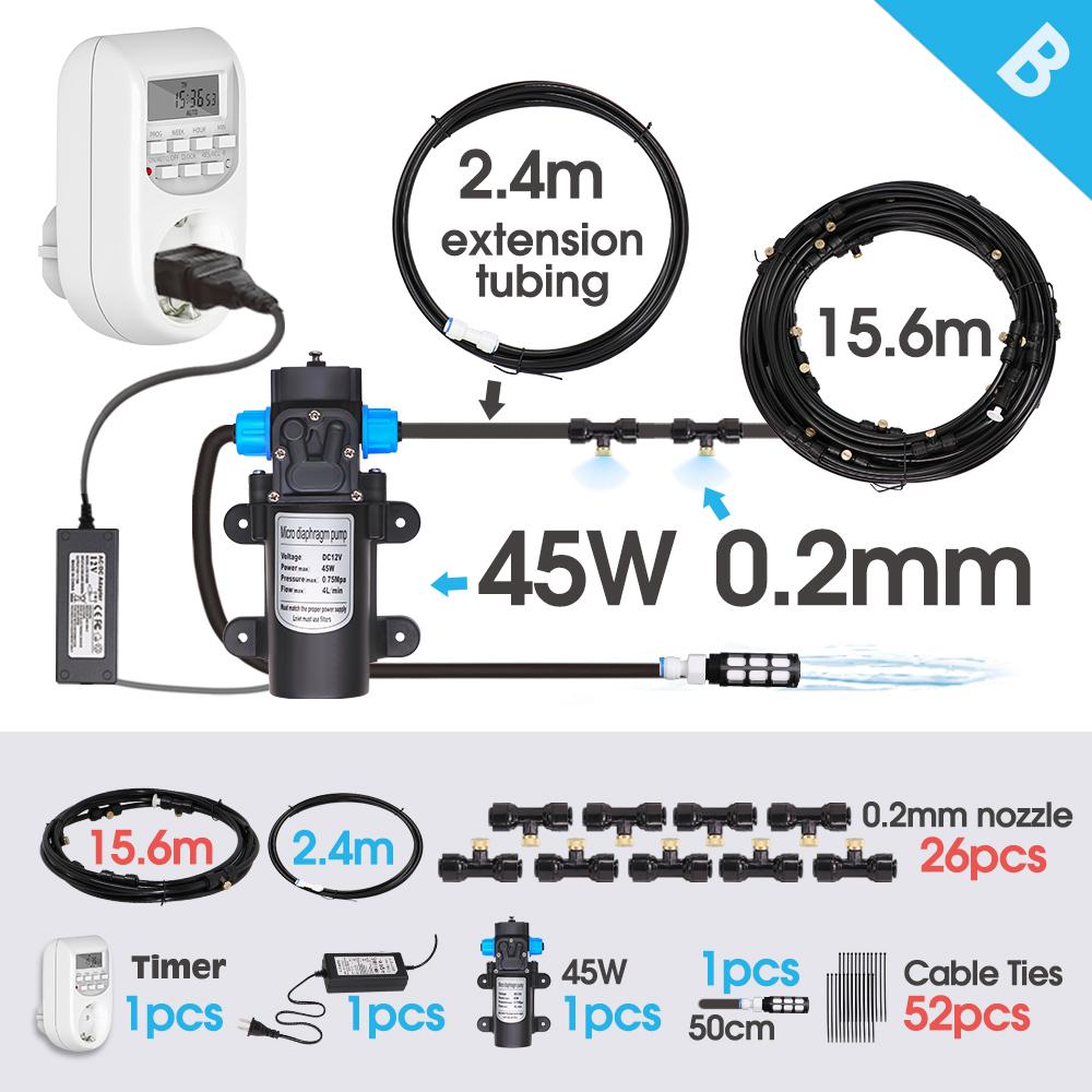 45W 0.2MM Misting Kit Pump Auto Self-priming Watering Cooling System Garden Patio Irrigation Outdoor Mister System Timer Control