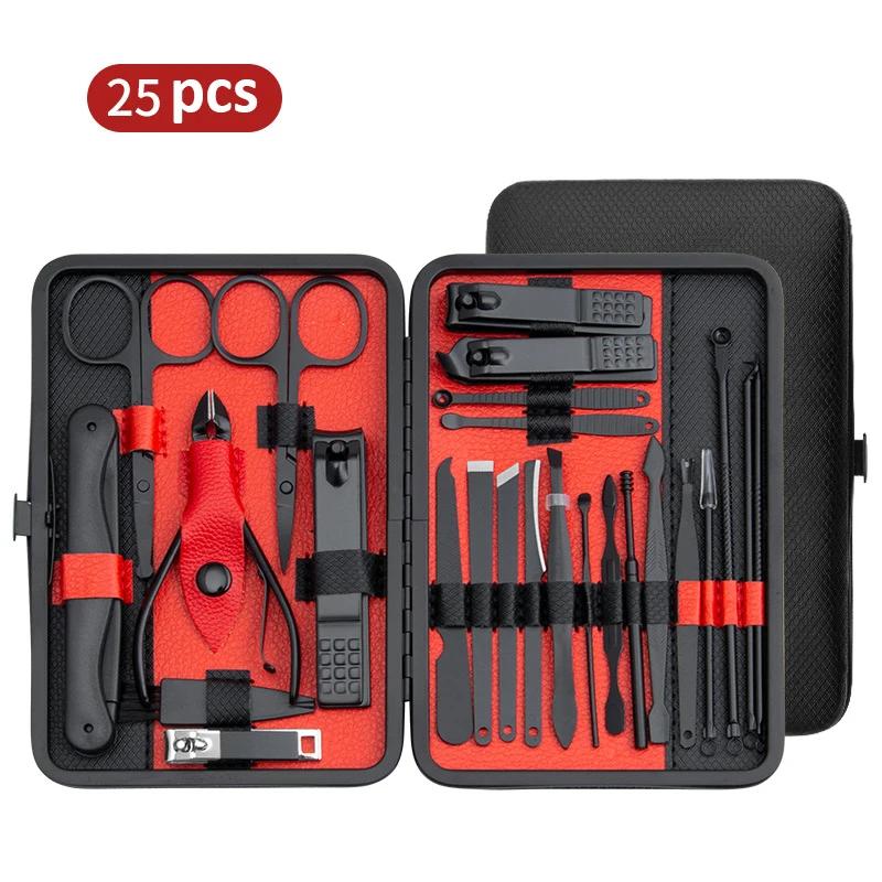 Kit de Manucure 10/15/25 Pièces Kit Complet Fonctionnalités Set Professionnel Acier Inoxydable Set de Pédicure Coupe-ongles Avec Étui Portable Idée Cadeau