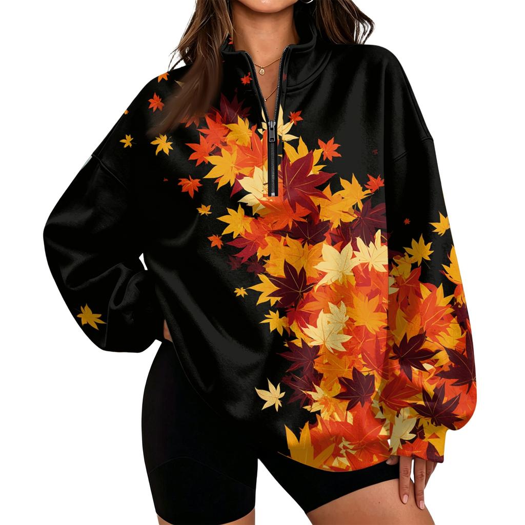 Women's Fashion Printed Half-Zip Sweatshirt, Lightweight Casual Pullover for Everyday Wear