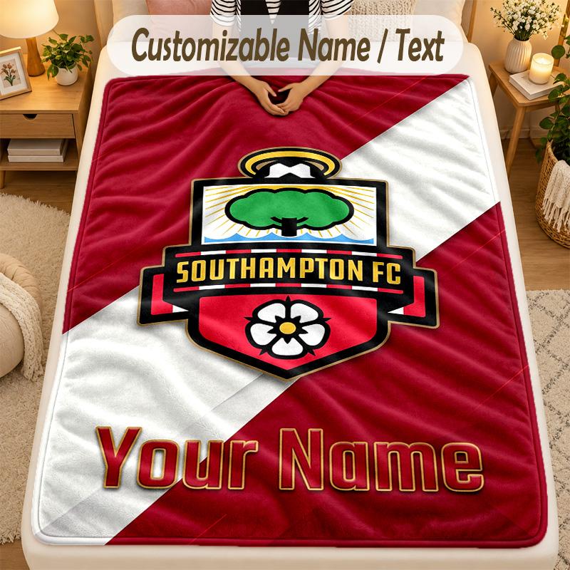 Flannel BlanketSouthampton FC Custom Name Text Personalized Soft Warm Throw Blanket Home Decor Gift
