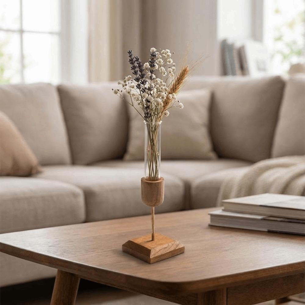 Kreative Hydroponik-Pflanzenvase Minimalistische Holzbasis Blumenarrangement-Behälter Heimdekoration Einfacher Blumenhalter Ständer