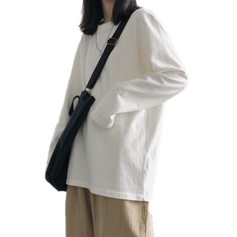 2025 Koreanischer Stil Weißes Basis Damen Herbst Langarm T-Shirt - Trendige Unifarbe