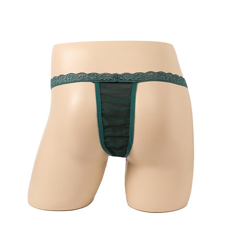 Mens Lingerie Thong Open Elephant Thong Safety Button Underwear Low Rise G-String Mesh See Through Long Penis Sheath Panties