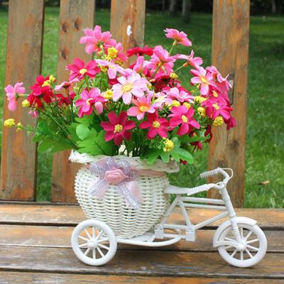 Fiets Decoratieve Bloemenmand Plastic Wit Driewieler Fiets Ontwerp Bloemenmand Opbergruimte Feestdecoratie Potten