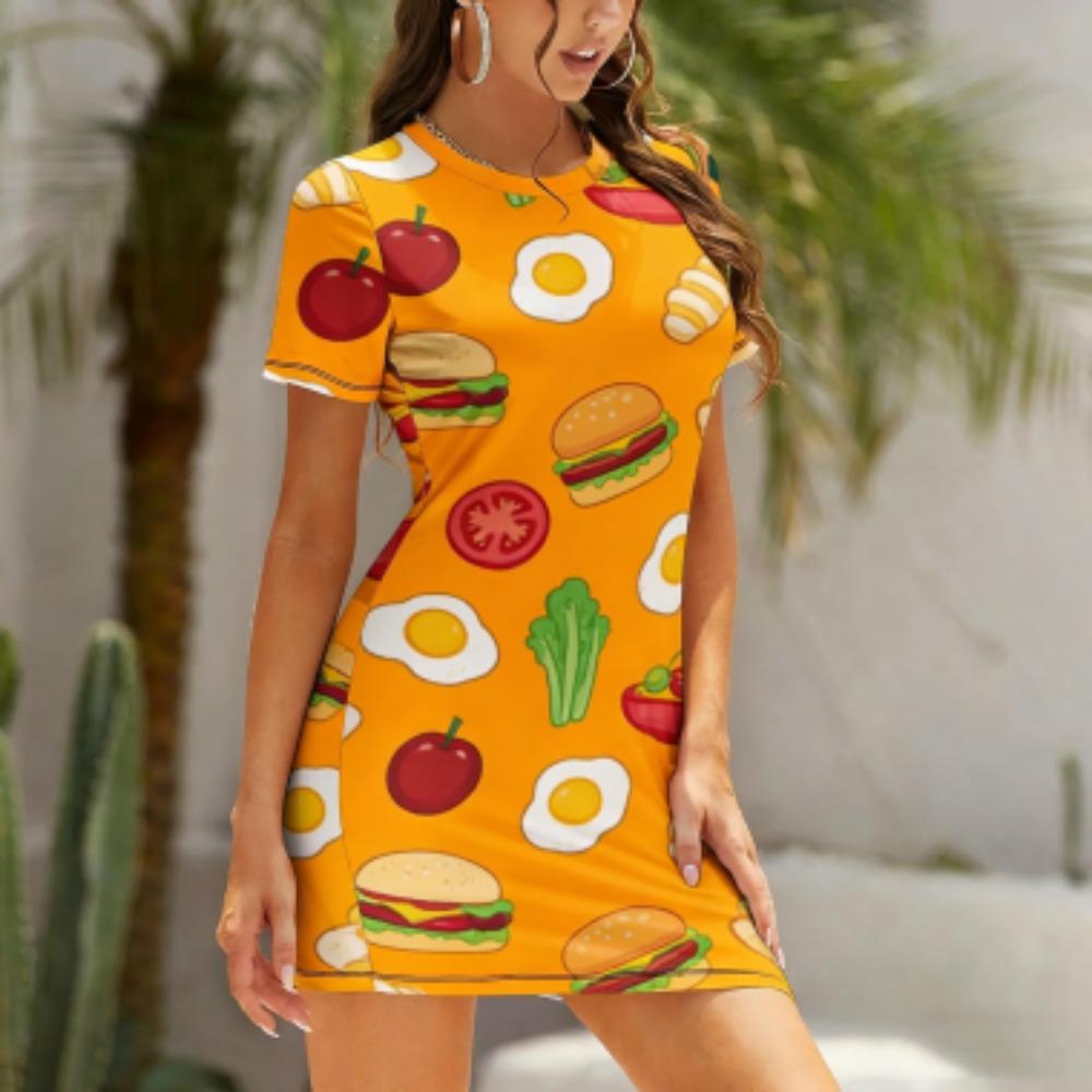 Lustiges Cartoon-Tierbuchstaben-Print-Kleid Damen Kurzarm Schlafanzugkleider Locker sitzendes T-Shirt Nachtwäsche Hauskleidung Nachthemd Loungewear