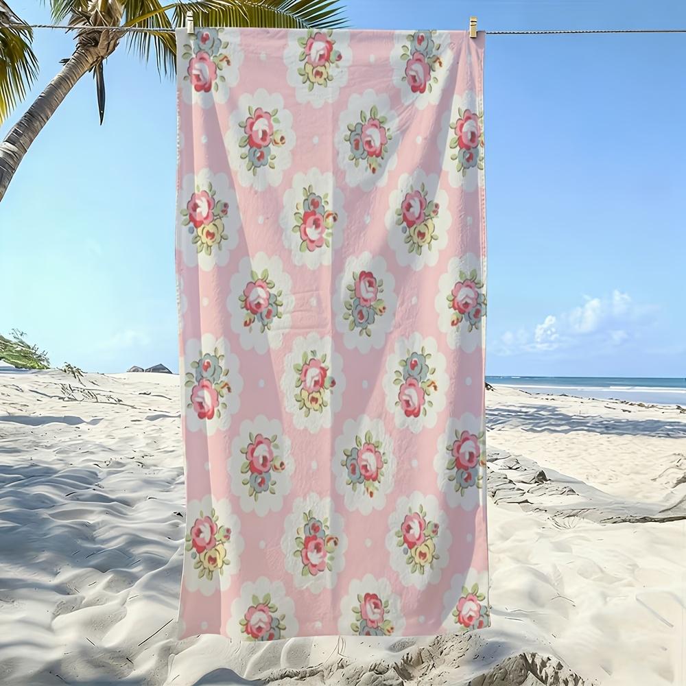 2D Flat - 1pc Pink Floral Pattern Microfiber Beach Towel | Soft, Non-shedding, Easy to Clean, Durable, Ideal for Gym, Travel