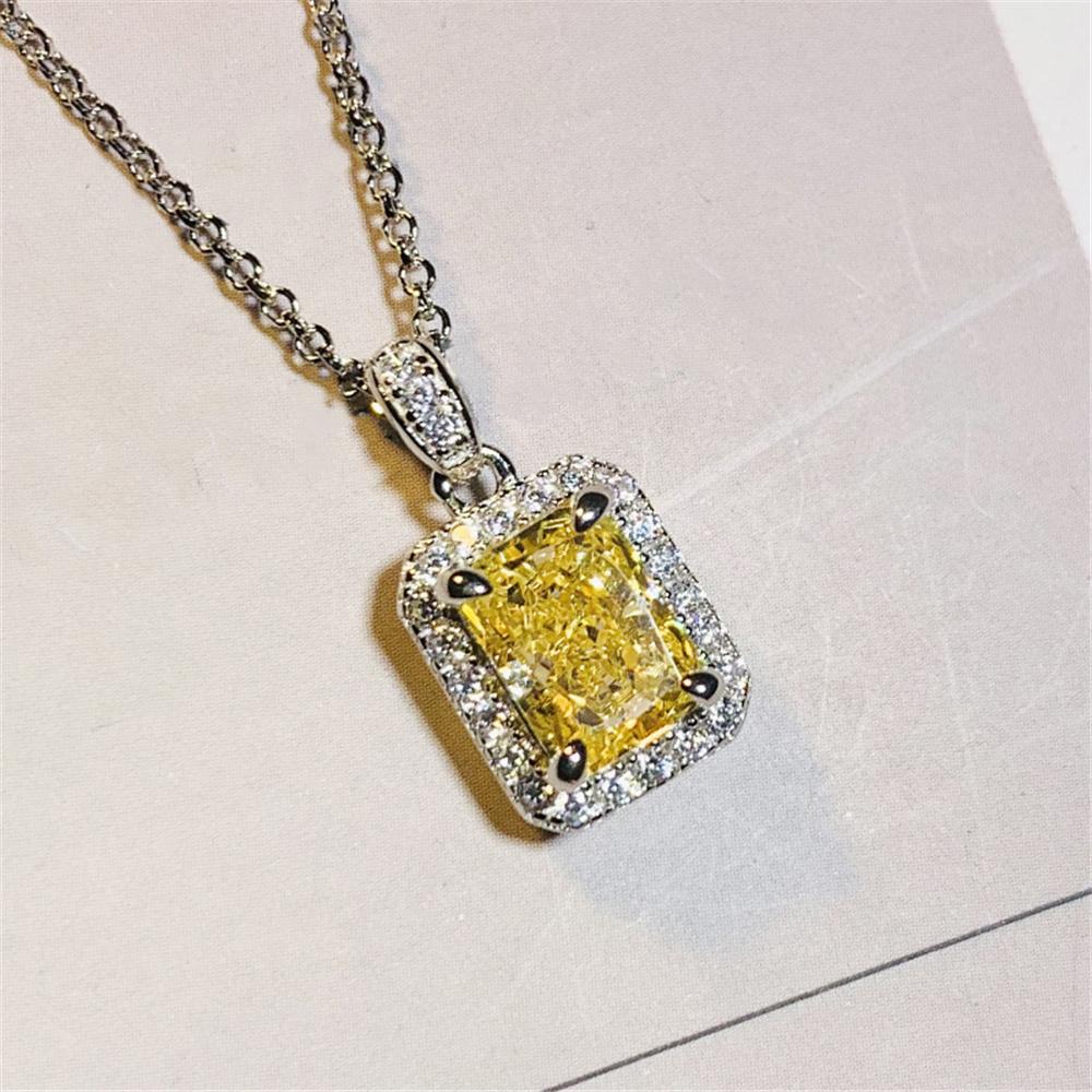 Female Crystal White Yellow Zircon Stone Pendant Necklace Vintage Silver Color Wedding  For Women