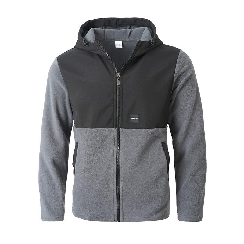 European Color Block Casual Letter Fleece Hooded Sweatshirt Jacket