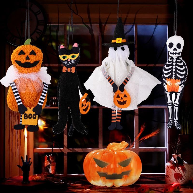 1-10PCS Halloween Hanging Decoration with Pumpkin Ghost Black Cat Skeleton Design for Indoor Wall Home Party Holiday Scene Prop