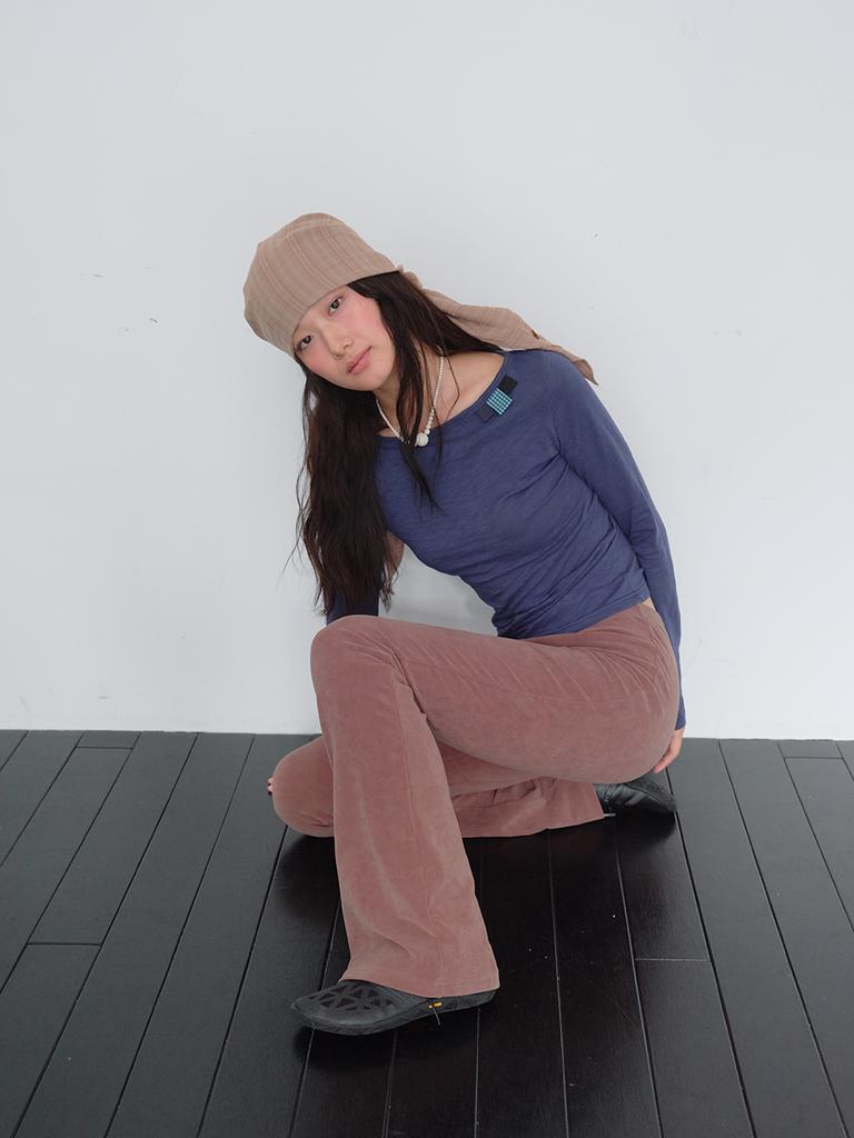 Mueum Flare Banding Pants & Modular Shawl Set (Brown)