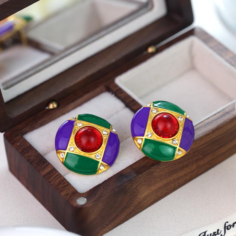 

Европейские и американские эмалевые серьги-пусеты в стиле ретро середины века в античном французском придворном стиле фиолетовый/зелёный