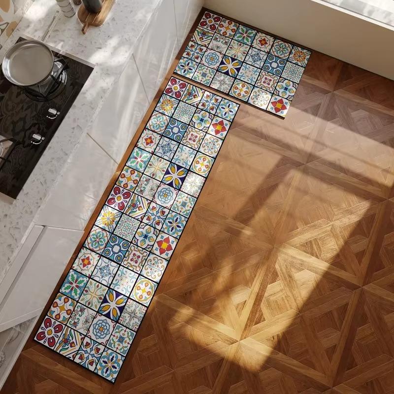 Covoraș de Bucătărie Stil Retro American Anti-alunecare Rezistent la Ulei Covor Piele Pvc Impermeabil Covorașe Speciale pentru Picioare Decor Acasă Covor