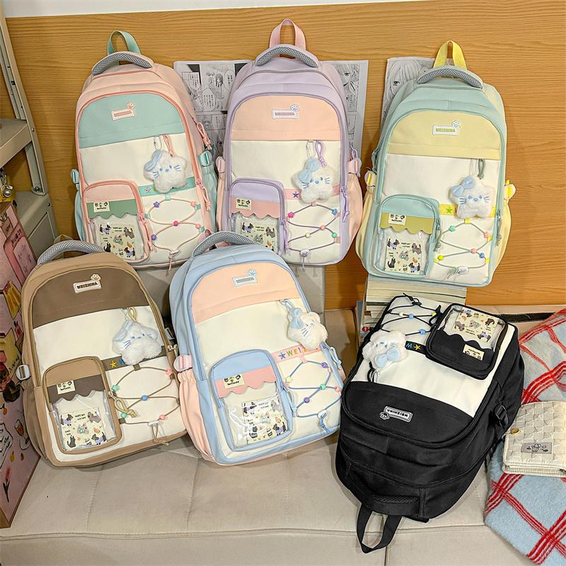 Zaino Scolastico per Studenti con Cuciture a Contrasto Zaino Leggero da Donna