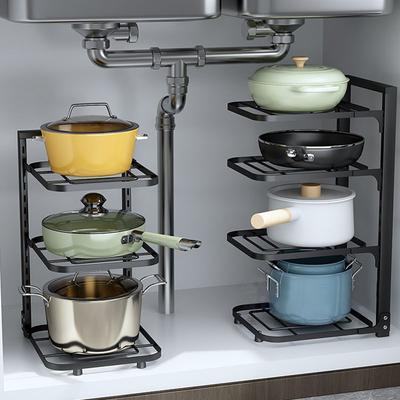 Kitchen Storage Rack Pot Organizer Household Multi-layer Pot Rack Multi-functional Under Cabinet Layered Pot Holder