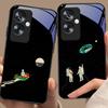 Space Astronaut For Oppo A79 5G 58 78 74 60 4G Reno 11F Realme GT 6 11 Note 50 10 C55 X2 Tempered Glass Black Phone Case