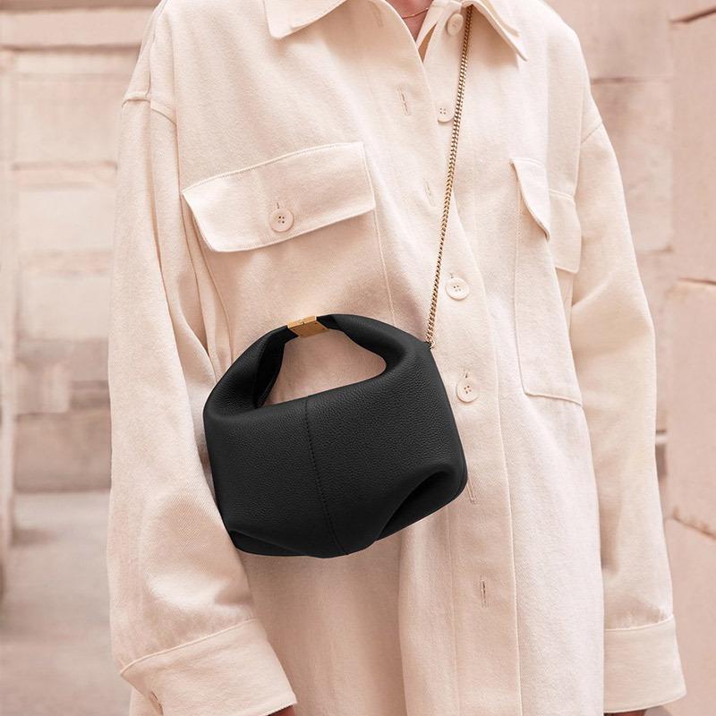 Brand de nișă POEIVE Franța Geantă de lux pentru femei din piele de vacă, de umăr și crossbody cu lanț, tip cutie de prânz