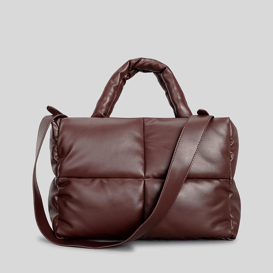 Women's PU leather padded bag woven soft casual white feminine cotton padded shoulder bag