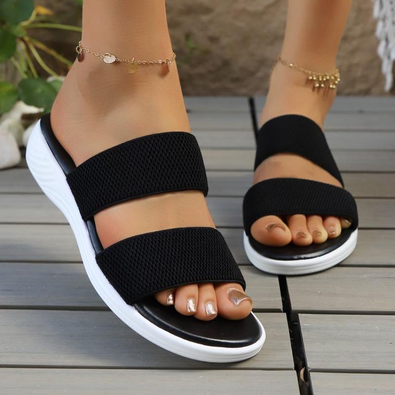 Women's 2026 New Double Strap Knit Platform Slides Sandals Breathable Comfortable Casual Summer Shoes