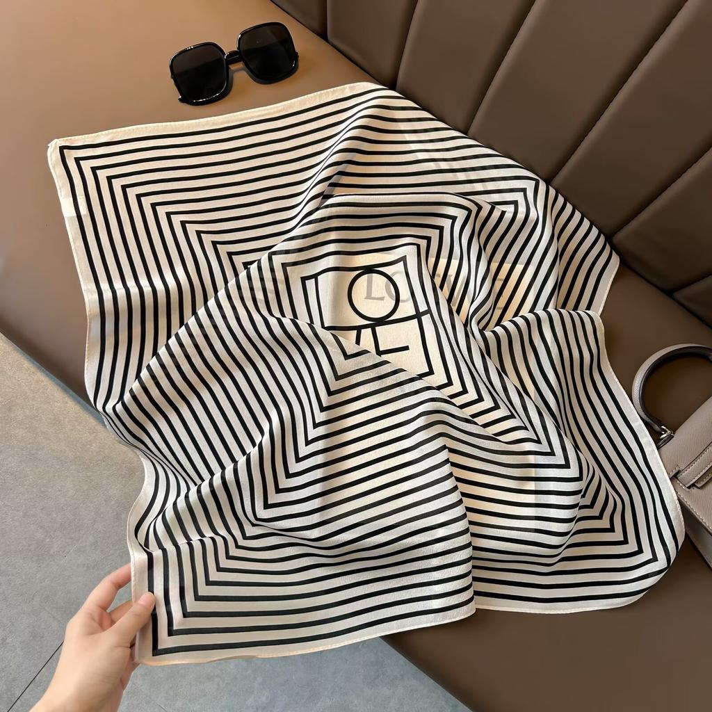 Retro Old Money Wind Silk Double Crepe Silk Scarf Women's Spring and Summer Senior Sense Versatile 100% Mulberry Silk Square Scarf Thin Scarf