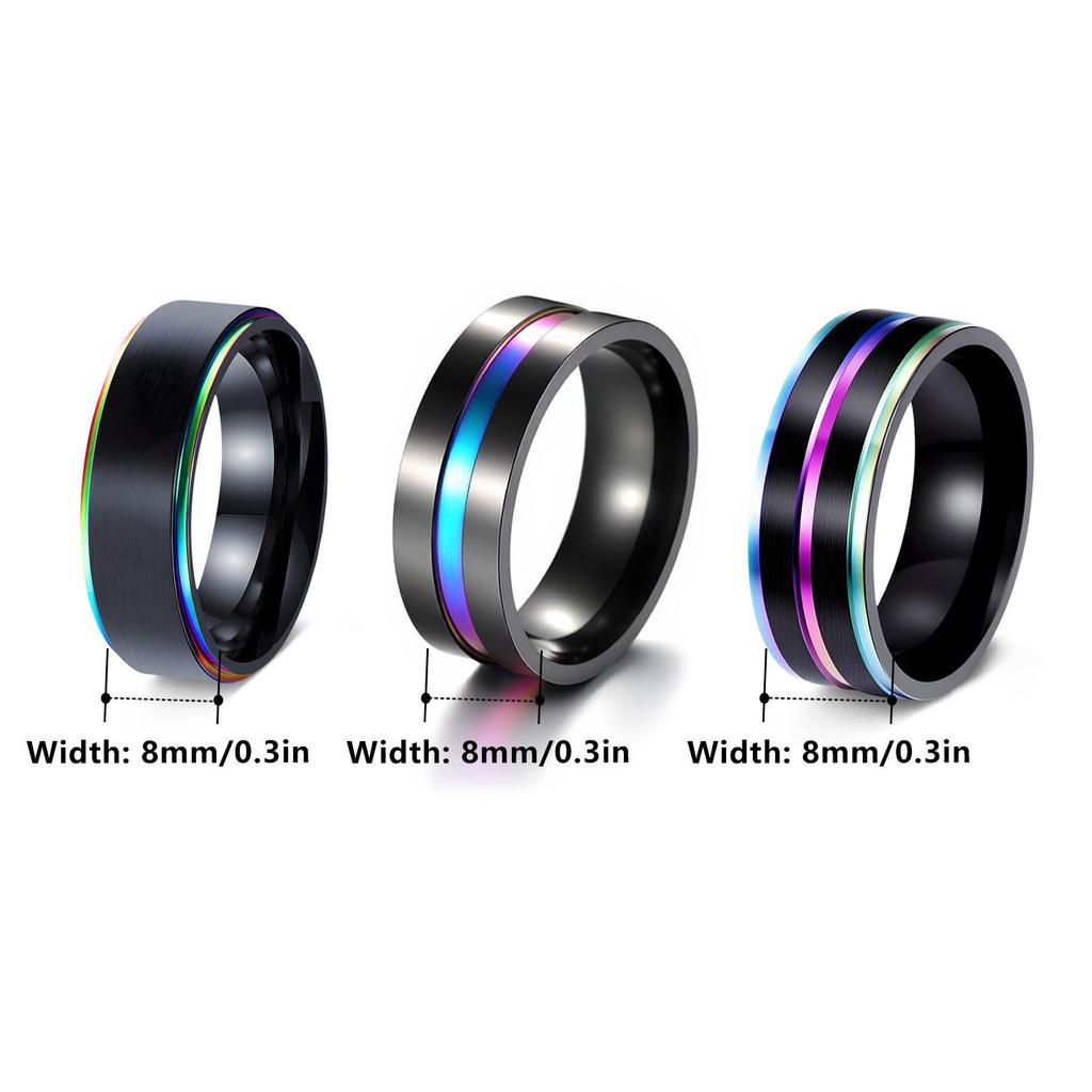 Europäisch-Amerikanische Mode Schwarz & Farbe Durchsetzt Titanstahl Mattierter Ring Schmuck