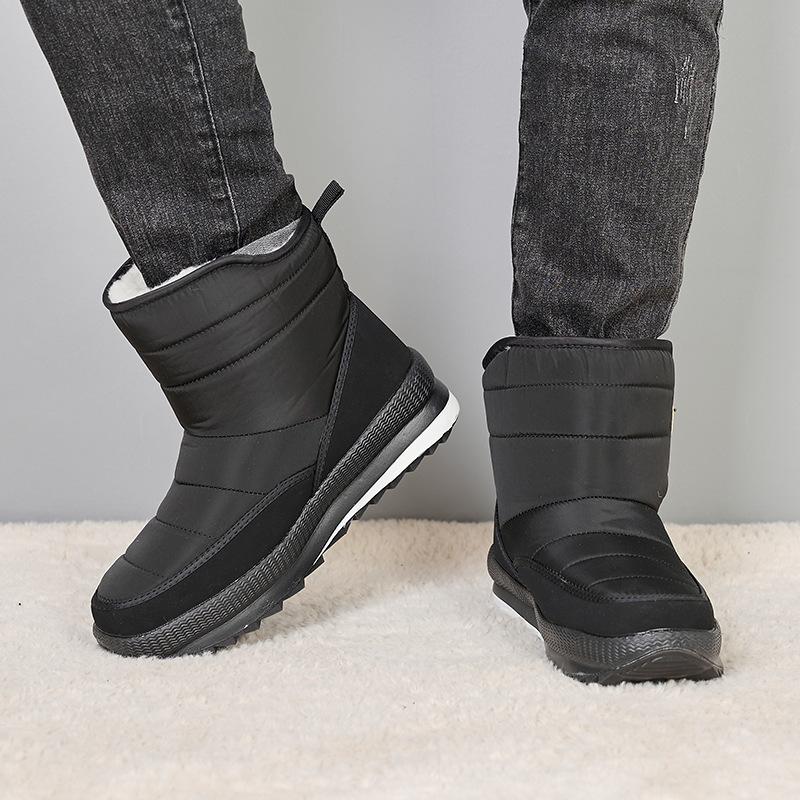 Winter New Snow Boots Men's Medium Tube Flat Heel Fashion Versatile Velvet Thickened Warm Thick-soled Cotton Boots