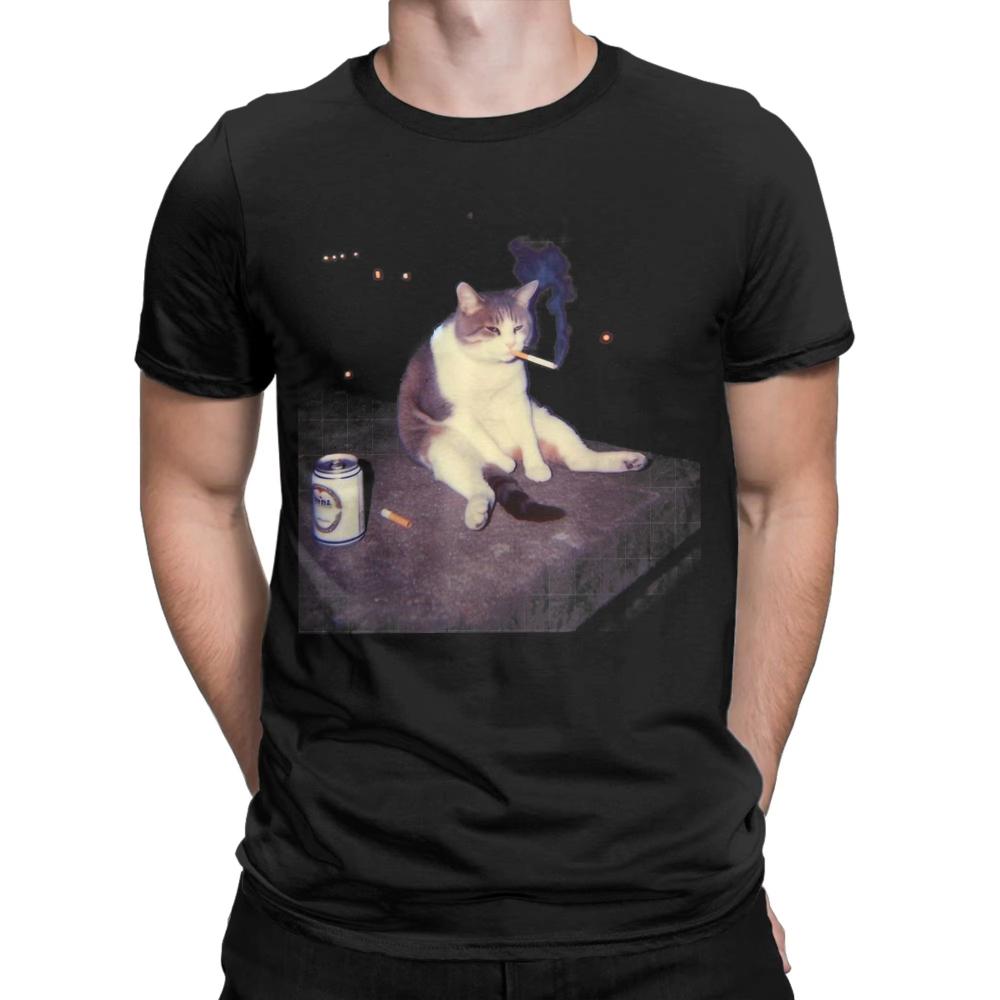 

Cigarette Kitten Funny Smoking Cat Meme Stupid Brainrot Summer T Shirt Cotton Hipster Tshirt for Men Women Short Sleeves Top S