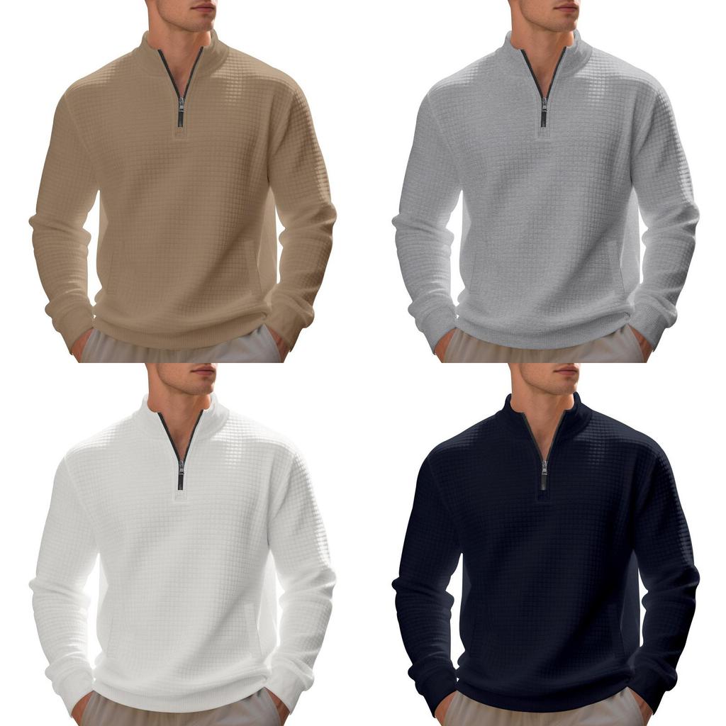 Mens Spring Fleece Sweater With Stand Collar And Zipper For Casual Urban Style