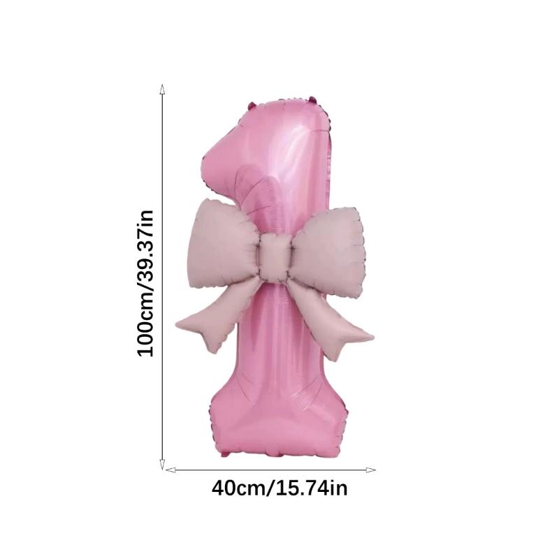 Pink Bowknot Number Balloon 40Inch Oversize Aluminum Foil Balloon Decoration For Kids Birthday Anniversary Wedding