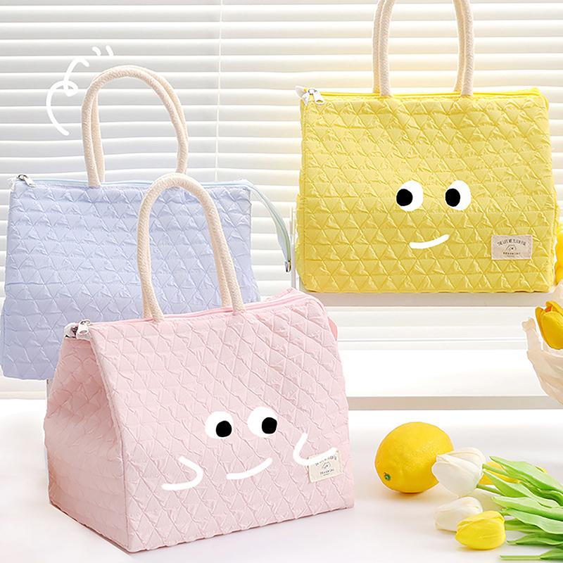 Solid Colour Women Waterproof Tote Bag Insulation Food Bag For Office Lunch Box Bag  Able Simple Large Capacity