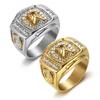 Hot Selling Hip Hop Jewelry Titanium Steel Gold Plated Diamond Inlaid Horse Head Men's Ring
