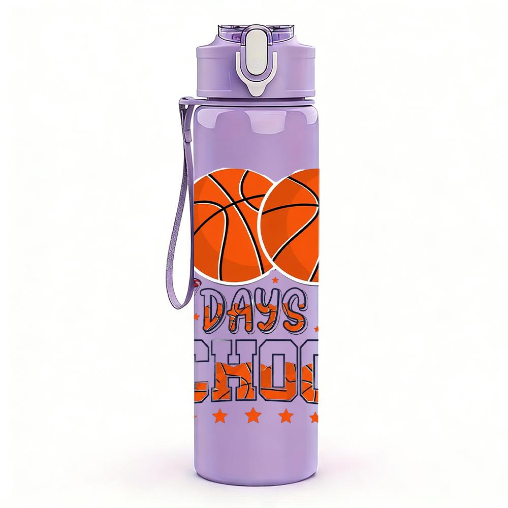1PC Hundred Days School Basketball Text 750ml Color Plastic Water Bottle Leakproof Flip Straw Lid For Sports Office Home Use